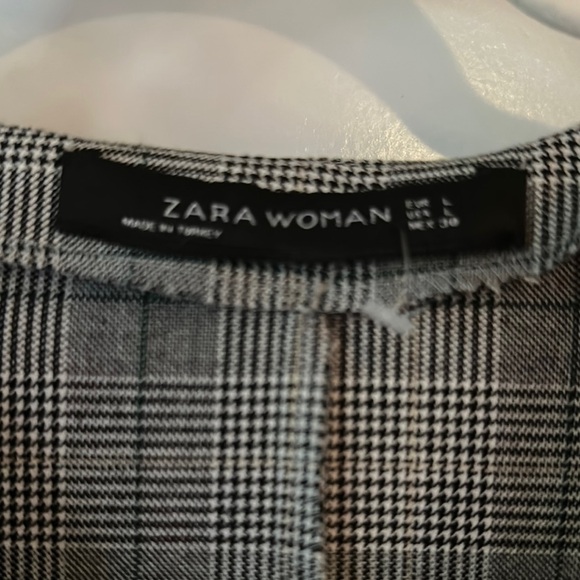 ZARA | Black and White Checkered Wrap Blouse Top Blazer with Puff Sleeves - Picture 3 of 16